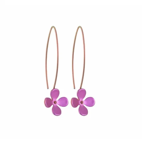 Large Four Petal Pink Flower Hook Drop Earrings